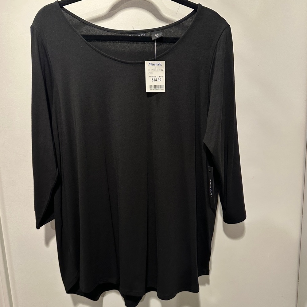 NEW Tahari Elegant Black 3/4 Sleeve Tee - 1X